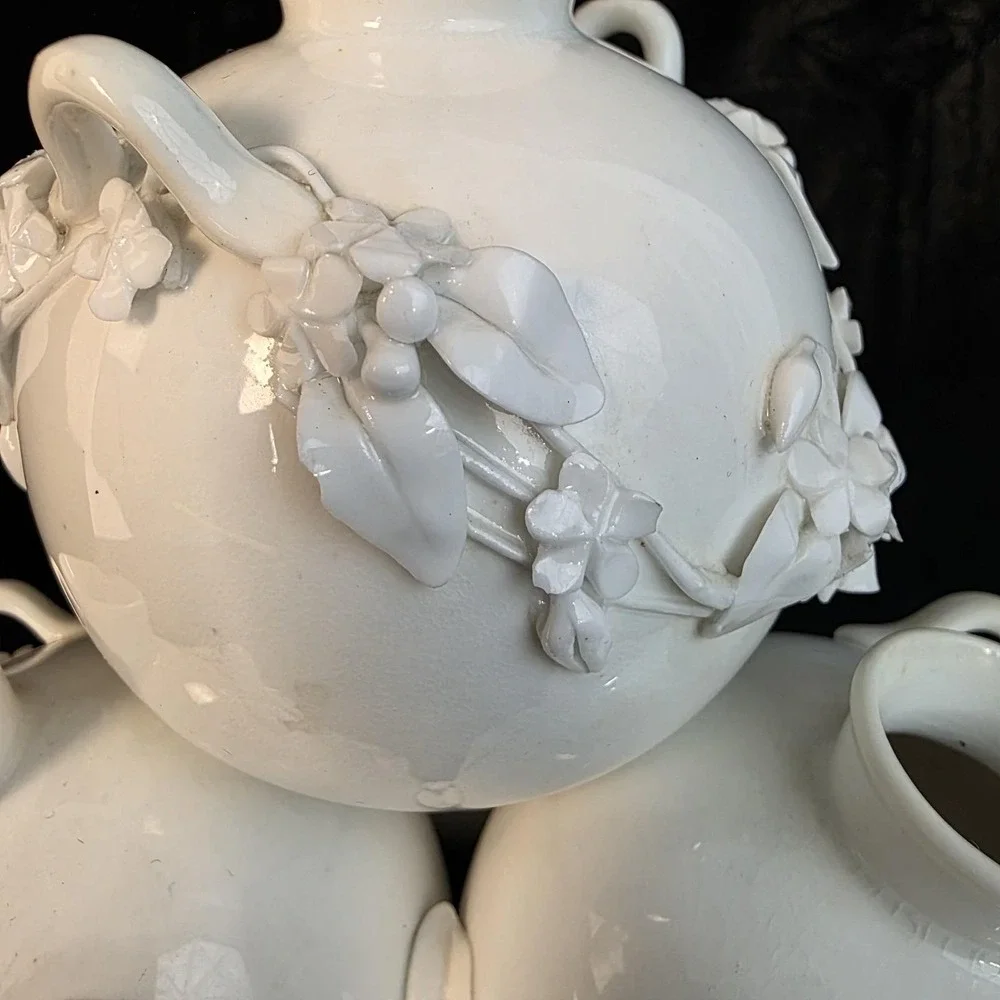 1877 Antique Royal Worcester‎ Aesthetic Movement Four Well Globe Bud Vase White